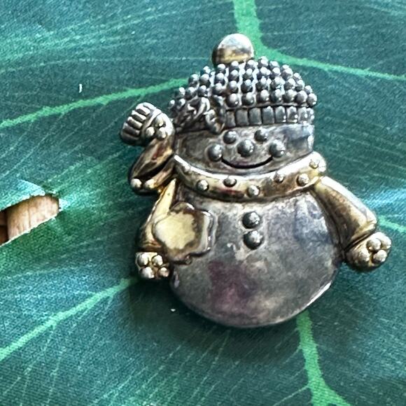 MJ Silver Snowman Winter Brooch Pin BOGO FREE - Picture 2 of 6